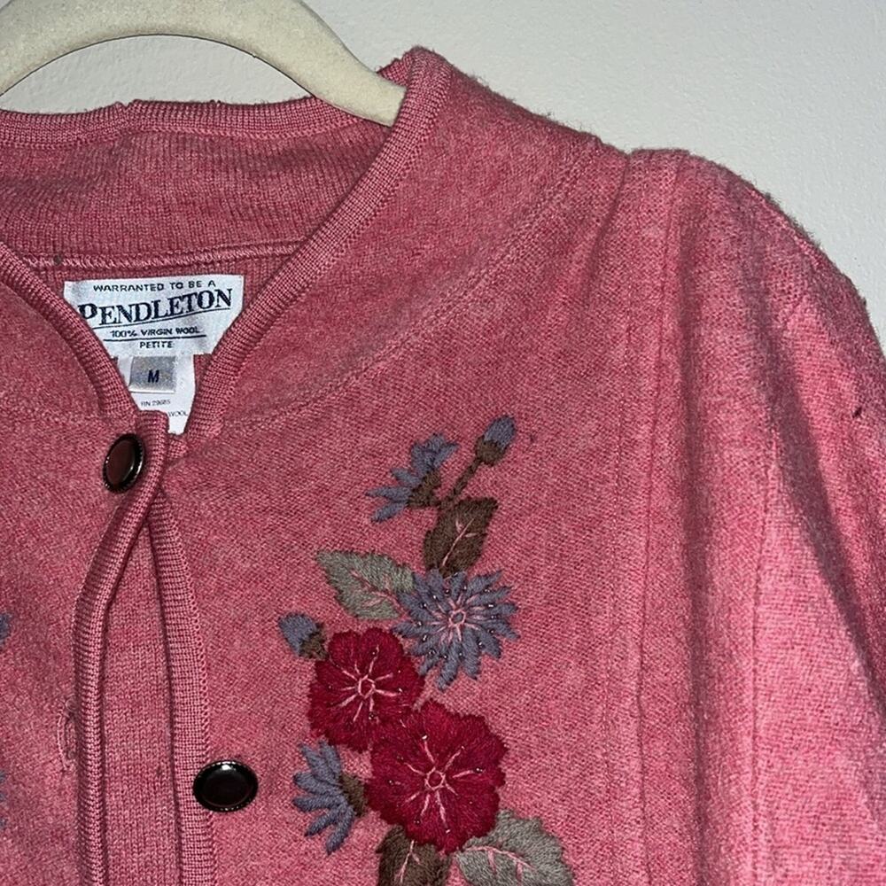 Vtg Pendleton Granny Core Blush Pink Button Cardi… - image 3